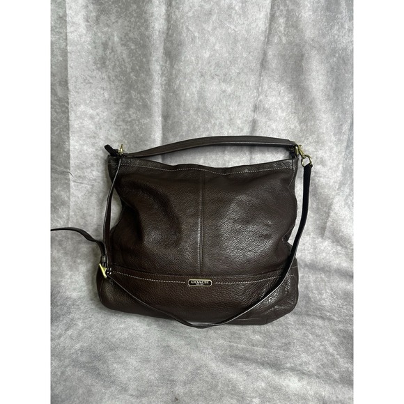 Coach F23293 Pebble Leather Hobo 2Way Shoulder Hand Bag Zip Closure Brown - Picture 1 of 10